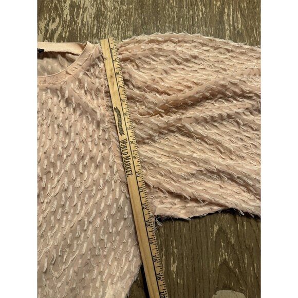 Zara Balloon Sleeve Feather Eyelash Fringe Blouse Top pale pink medium Party - Picture 6 of 13